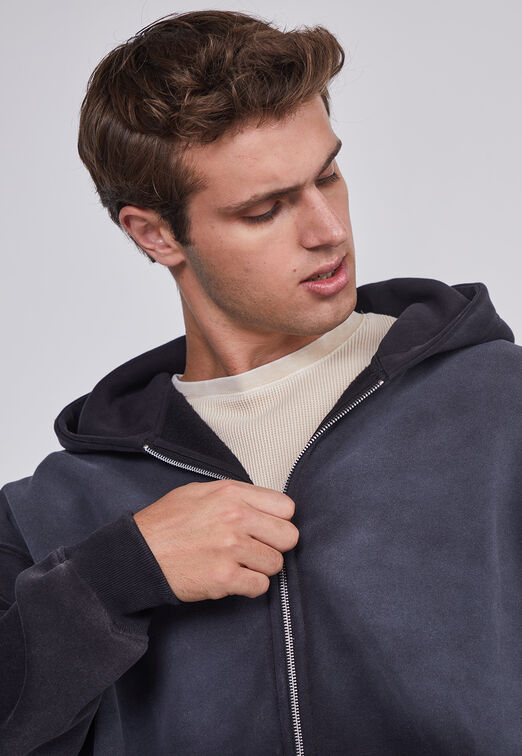 Poleron Hombre Cropped Lavado Negro Sioux